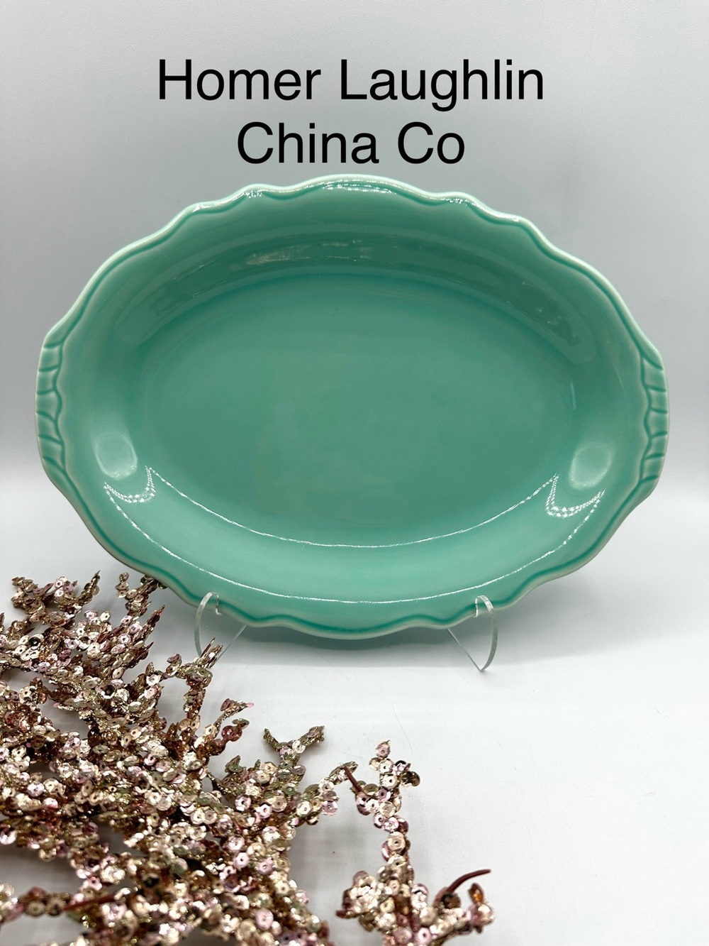 Homer Laughlin Terrace Aqua Oval Platter. 11.5”